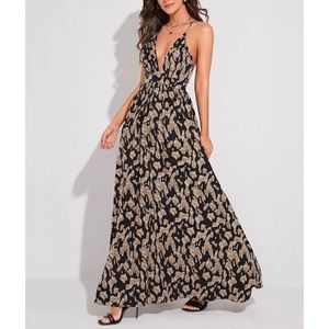 *Septa Allover Print Criss Cross Backless Cami Dress